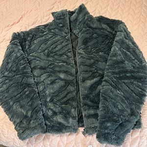 Gray-Blue, Medium, Faux Fur Reversible jacket